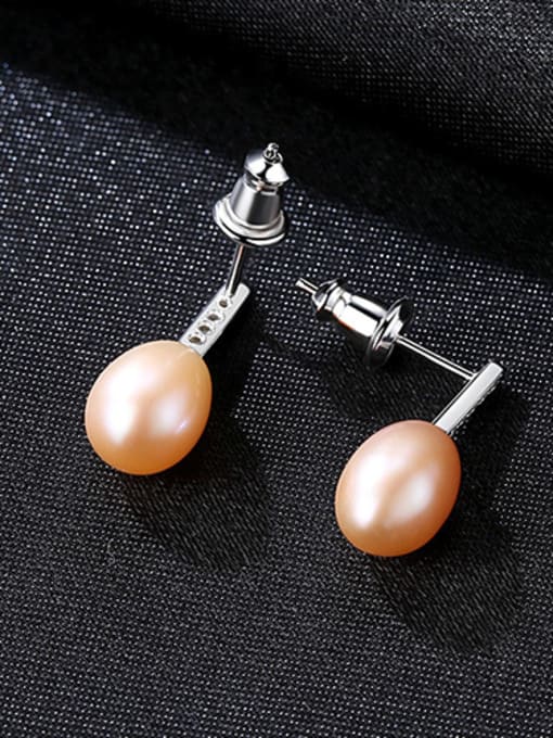 Pink Sterling silver inlaid with 3A zircon 7-8mm natural pearl earring
