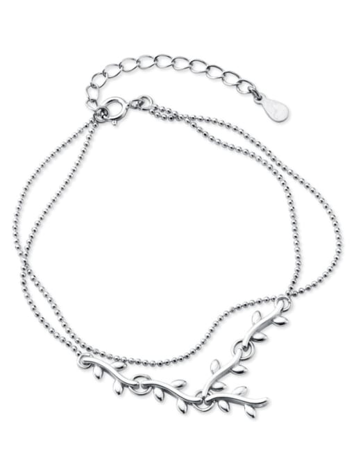 Rosh 925 Sterling Silver With Platinum Plated Simplistic Leaf Bracelets