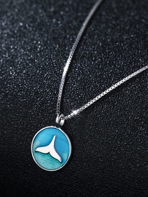 UNIENO 925 Sterling Silver With Platinum Plated Cute Round Blue Fishtail Pendant Necklaces 1