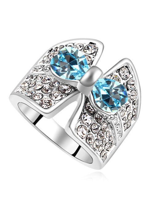 light blue Personalized Cubic austrian Crystals Bowknot Alloy Ring