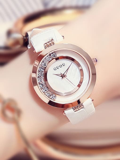 White 2 GUOU Brand Fashion Numberless Watch