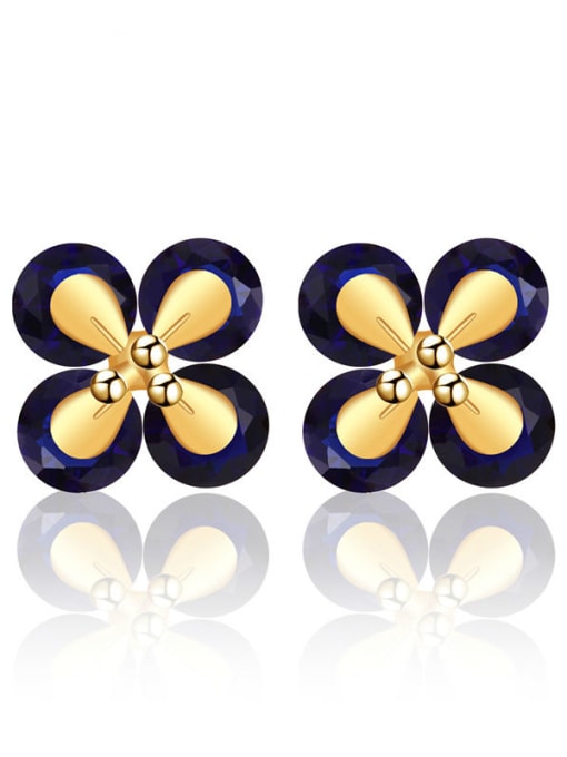 Blue Copper Alloy 24K Gold Plated Multi-color Flower CZ stud Earring