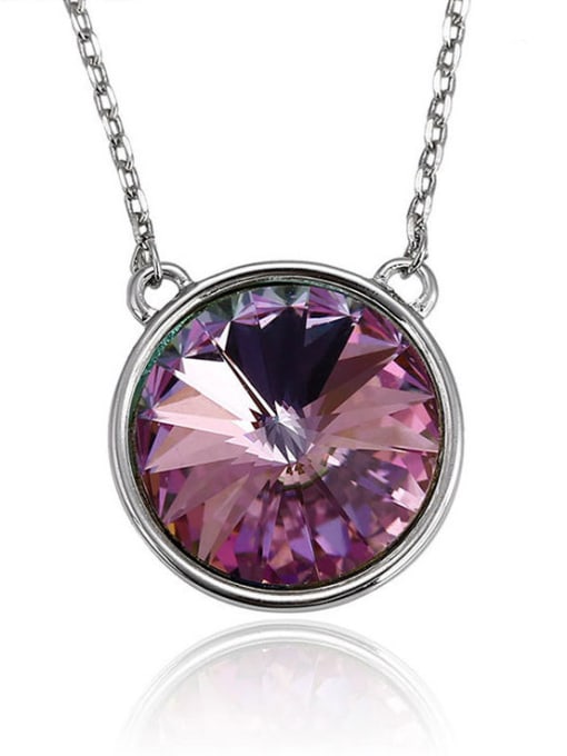 purple Copper 24K White Gold Plated Simple Fashion Crystal Necklace