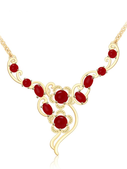 Red Copper Alloy 24K Gold Plated Classical Gemstone Necklace