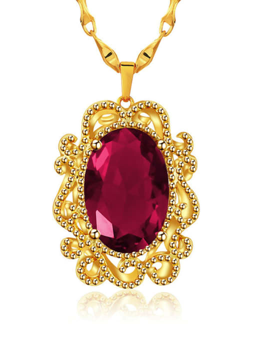 Red Copper 24K Gold Plated Retro Women Gemstone Necklace