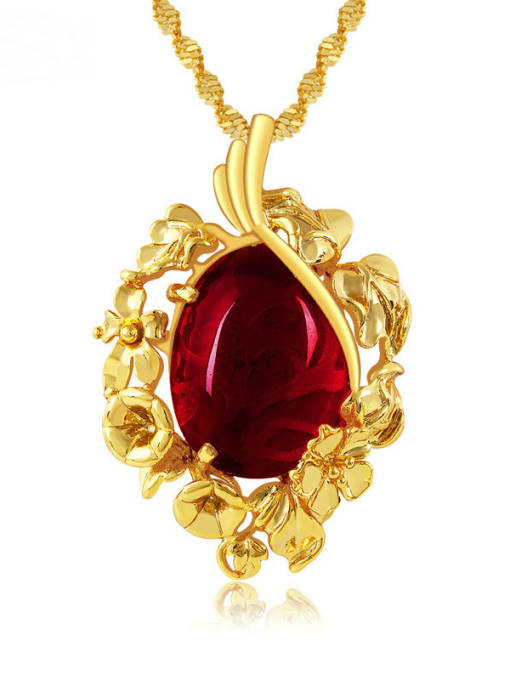red Copper 24K plated artificial Ruby Flower Necklace