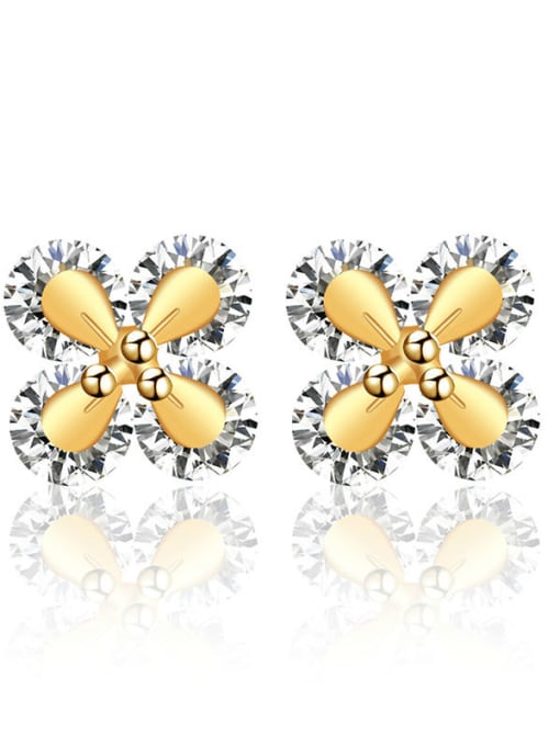 White Copper Alloy 24K Gold Plated Multi-color Flower CZ stud Earring