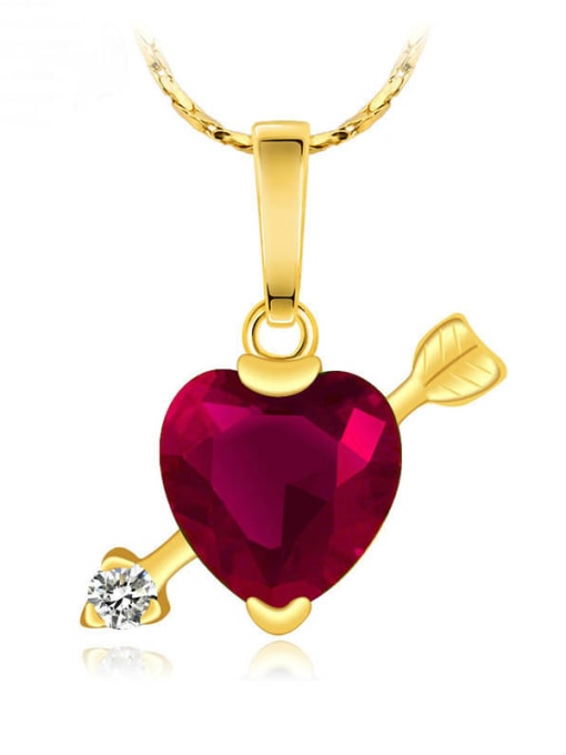 Red Copper 24K Gold Plated Creative Heart-shaped Zircon Necklace