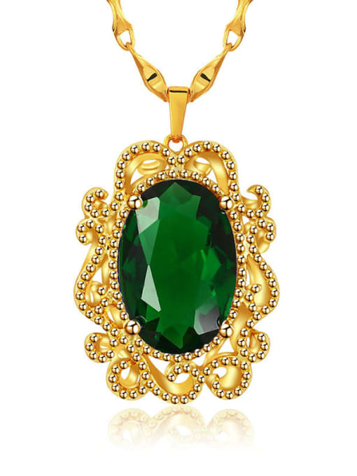 green Copper 24K Gold Plated Retro Women Gemstone Necklace