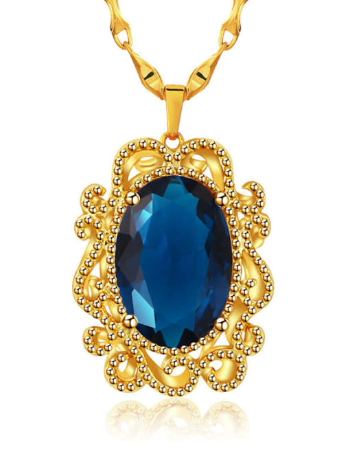 Blue Copper 24K Gold Plated Retro Women Gemstone Necklace
