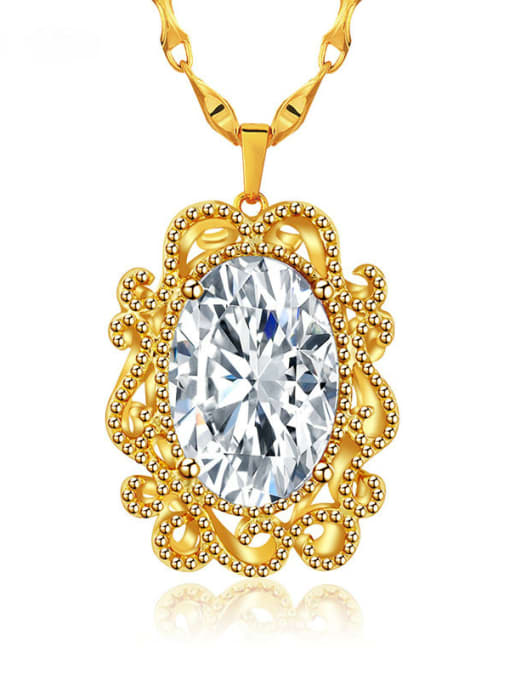 White Copper 24K Gold Plated Retro Women Gemstone Necklace