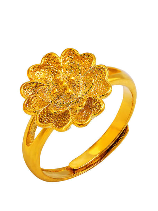 24K Gold Plated Copper Alloy 24K Gold Plated Classical Flower Statement Ring