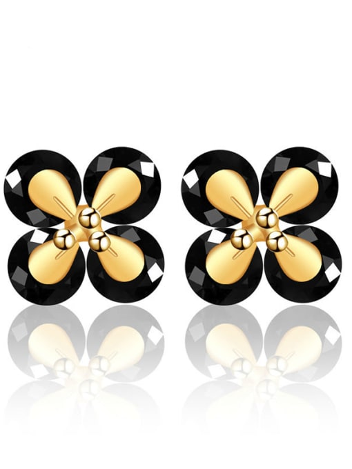Black Copper Alloy 24K Gold Plated Multi-color Flower CZ stud Earring
