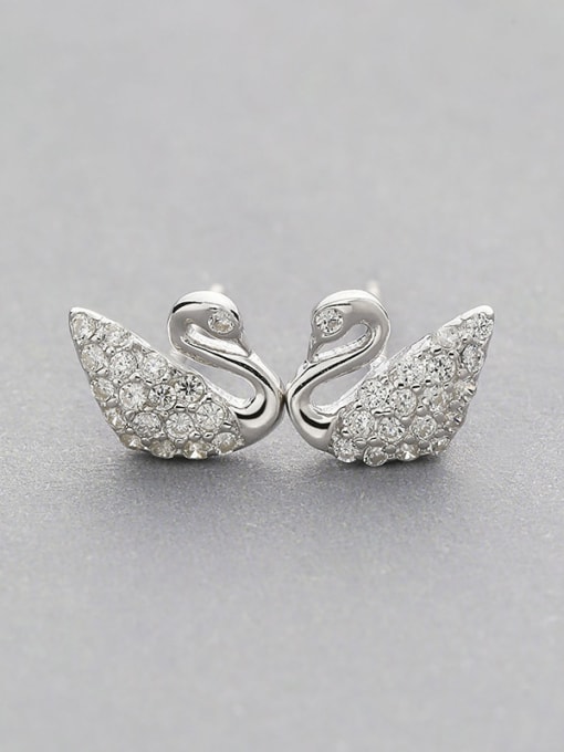 One Silver 925 Silver Swan Shaped Zircon stud Earring 0