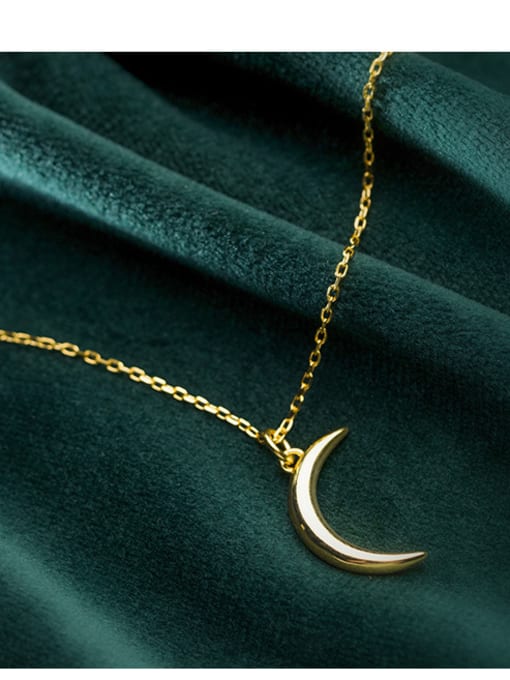 Rosh 925 Sterling Silver With Gold Plated Simplistic Moon Necklaces 2
