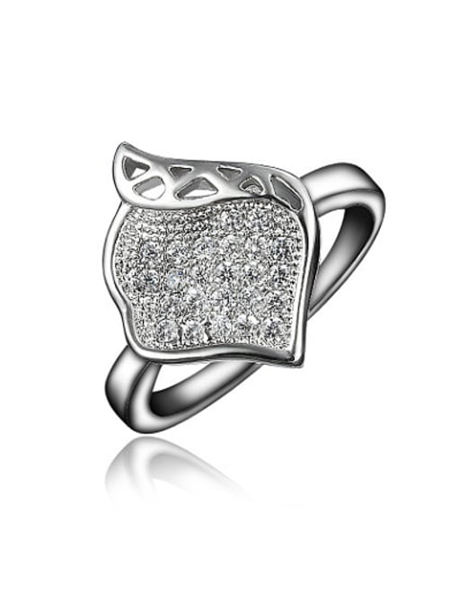 SANTIAGO Elegant Platinum Plated Leaf Shaped Zircon Ring