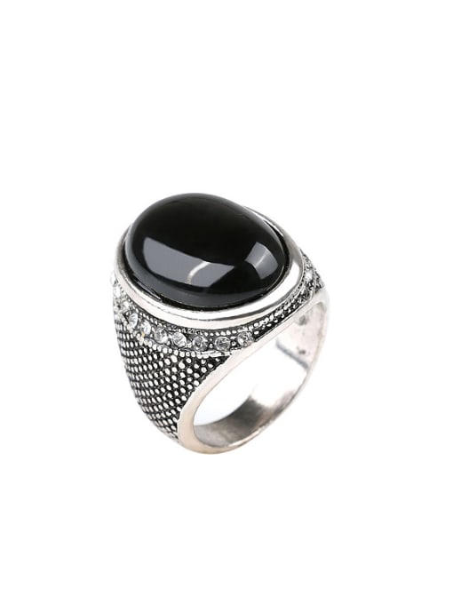 Gujin Retro style Black Resin stone White Crystals Alloy Ring 2