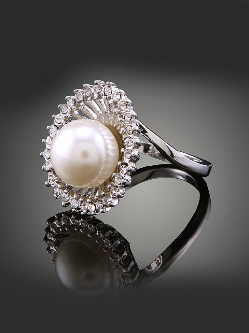 Wei Jia Fashion Artificial Pearl Cubic Rhinestones Copper Ring 0