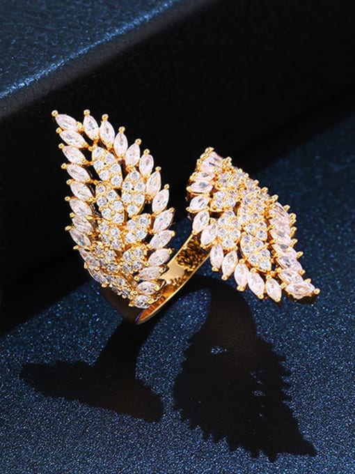 CC Copper With  Cubic Zirconia Personality Leaf Statement Rings