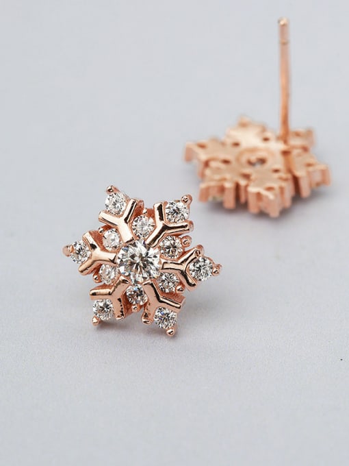 One Silver Rose Gold Plated Snowflake Earrings 2