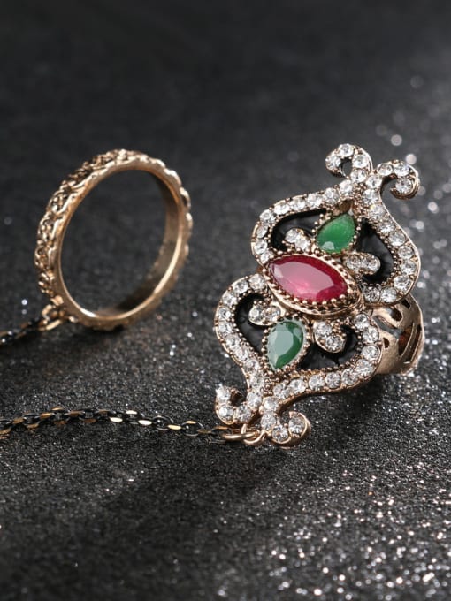 Gujin Retro style Double Ring Resin stones Crystals Alloy Ring 2