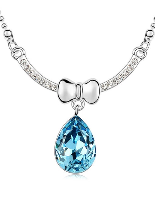 blue Fashion Water Drop austrian Crystal Little Bowknot Pendant Alloy Necklace