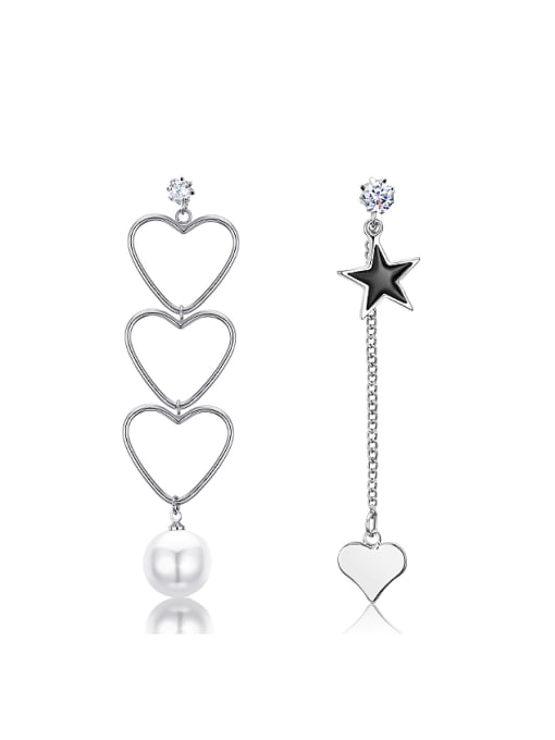 platinum Personalized Asymmetrical Hollow Heart shapes Star Stud Earrings