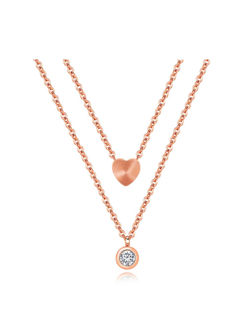 Rose Gold Simple Two-layer Heart Zircon Titanium Necklace
