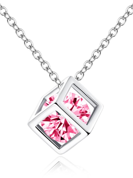 Pink Simple Cube Zircon Copper Necklace