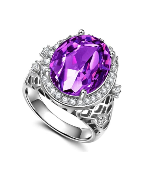 Violet Copper With Cubic Zirconia Exaggerated Oval Solitaire Rings
