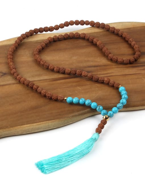 handmade Personality Tassel Long Blue Turquoise Bodhi Necklace 2