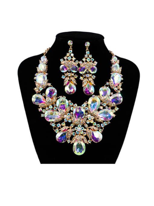 Multicolor Water Drop Glass and Rhinestones Two Pieces Jewelry Set