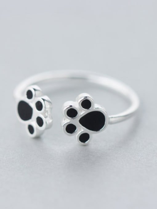 Rosh S925 silver fashion cute black cat claw opening ring