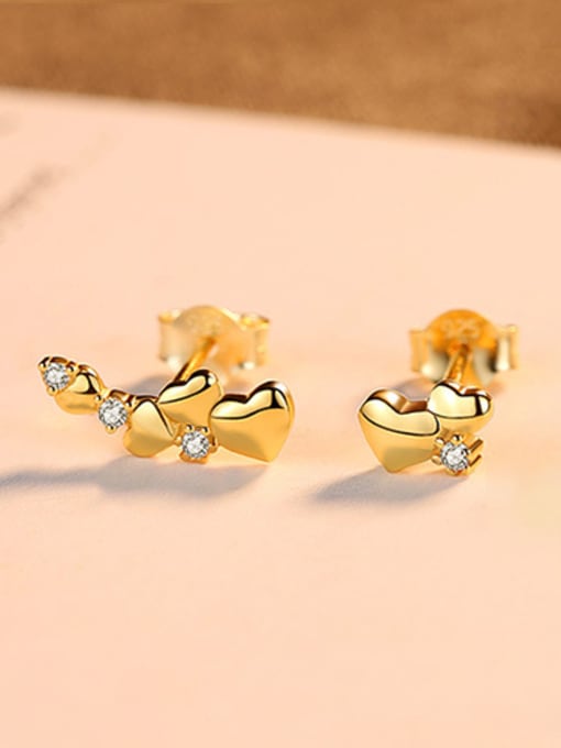 18KGold 925 Sterling Silver With  Fashion Heart  Stud Earrings