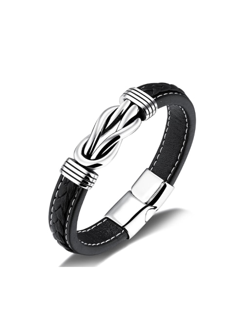 Open Sky Simple Titanium Artificial Leather Men Bracelet 0