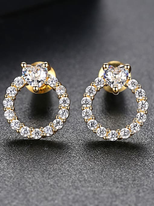 18K-gold Copper inlay AAA zircon simple love ring earrings