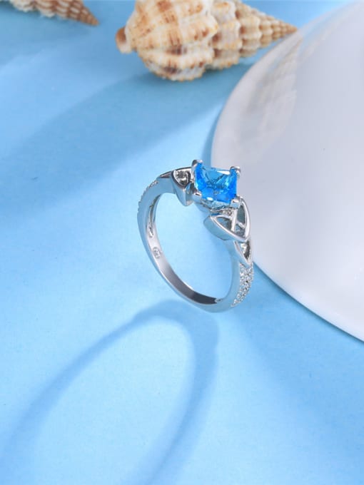 Platinum Delicate Square Shaped Glass Bead Ring