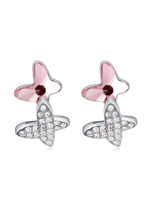 pink Fashion Double Butterfly austrian Crystals-covered Stud Earrings