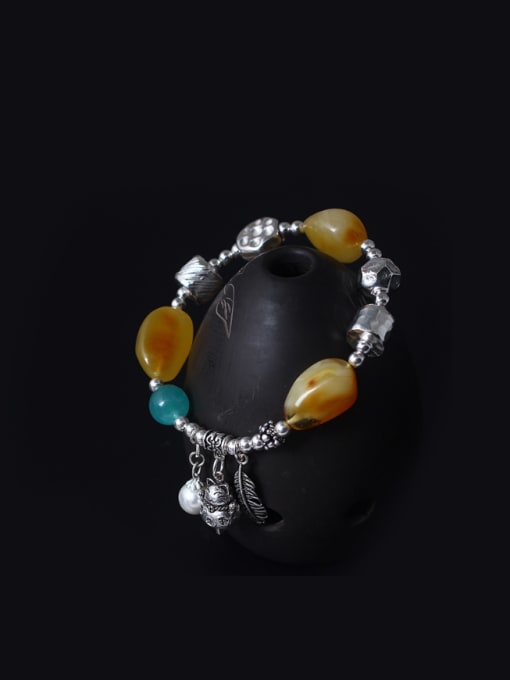 SILVER MI Beautiful Natural Yellow Beeswax Stones Bracelet