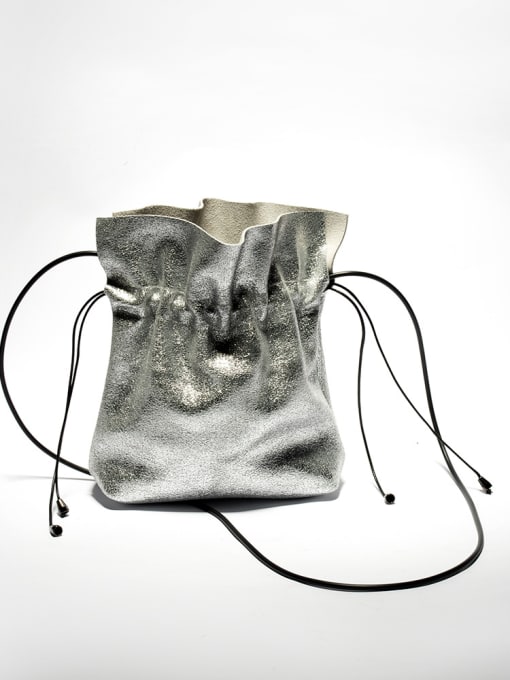 Dark grey Fashion Drawstring Fisherman's Bag Black Leather Bucket Bag