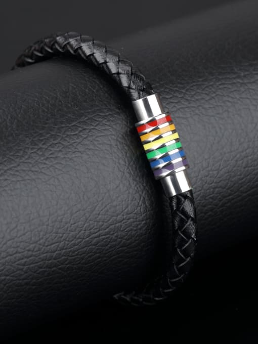 Open Sky Fashion Colorful Rainbow Titanium Artificial Leather Bracelet 2