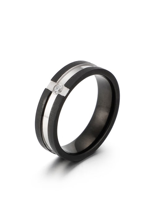 black Stainless Steel With Rhinestone Classic Band Rings
