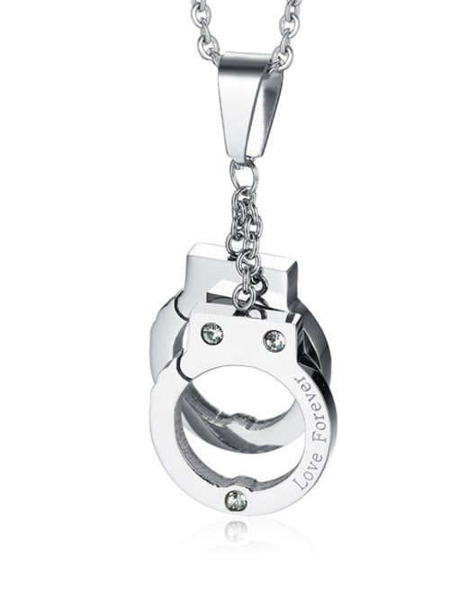 CONG Personality Handcuffs Shaped Rhinestones Stainless Steel Pendant 0