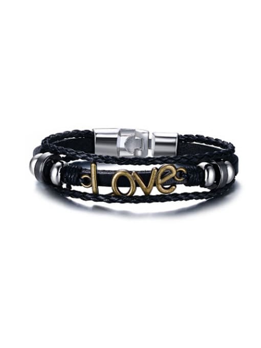 CONG All-match Monogrammed Shaped Artificial Leather Alloy Bracelet 0