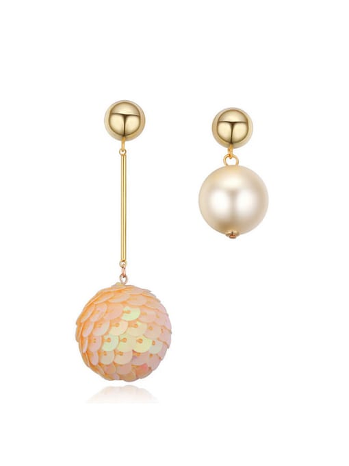 pink Asymmetrical Imitation Pearl Champagne Gold Plated Alloy Earrings