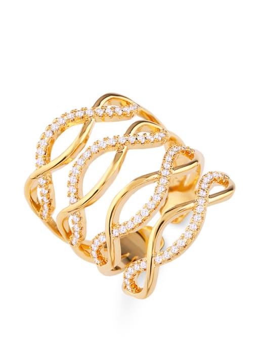 CC Copper With Cubic Zirconia Fashion Geometric Statement Rings 3