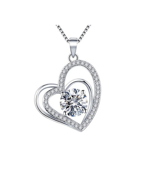 platinum Copper With Cubic Zirconia Simplistic Hollow Heart Locket Necklace