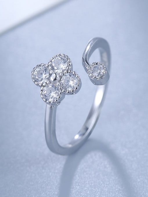 One Silver 925 Silver Flower Zircon Ring 1