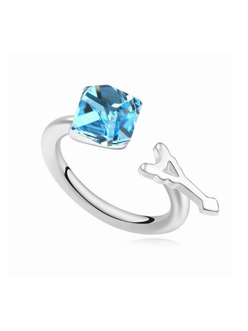 blue Personalized Cubic austrian Crystal-accented Opening Alloy Ring