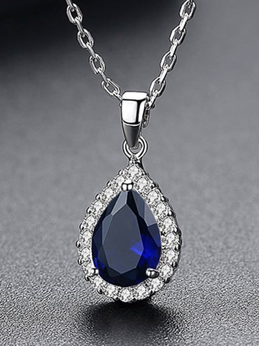 Blue Corundum Copper inlay AAA zircon semi-precious stone pendant necklace